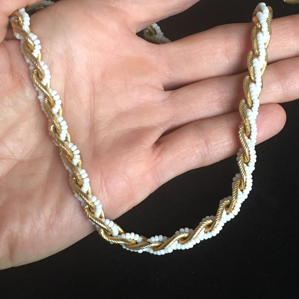VINTAGE Trifari Gold Tone and White Necklace